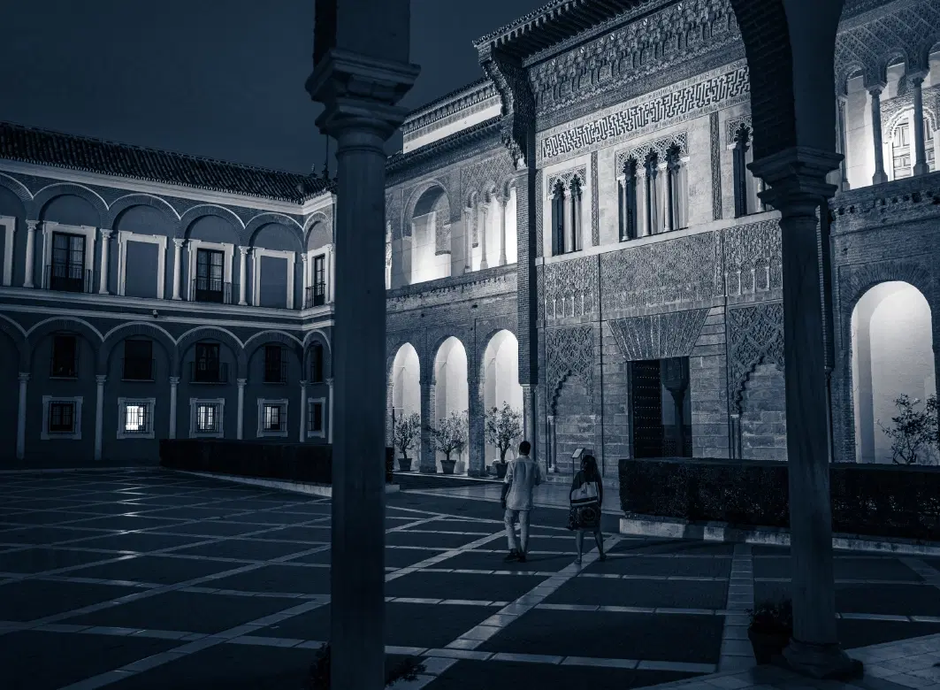 After-Hours Visit to Real Alcazar of Seville at night, with photographer and guide.