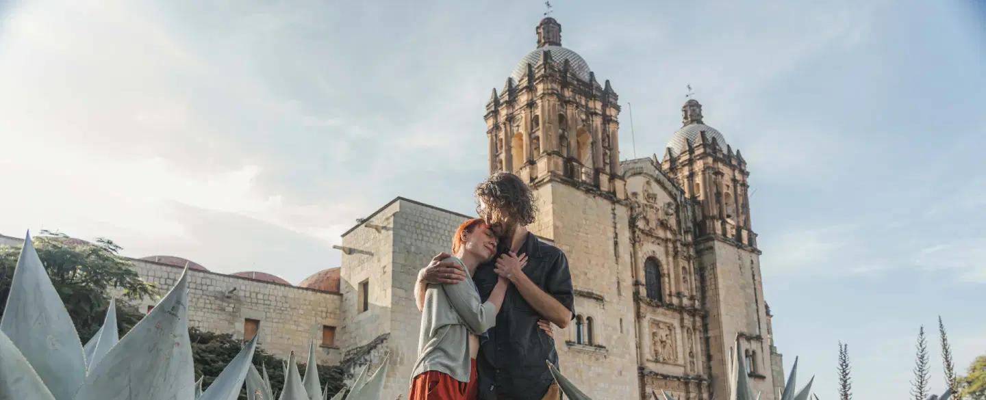 Portrait Photoshoot in historic Jalatlaco in Oaxaca with pastel streets, churches, and murals.