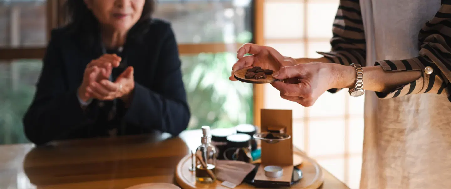 Cultural Experience in Kyoto with Japanese incense making, green tea tasting, and aroma traditions.
