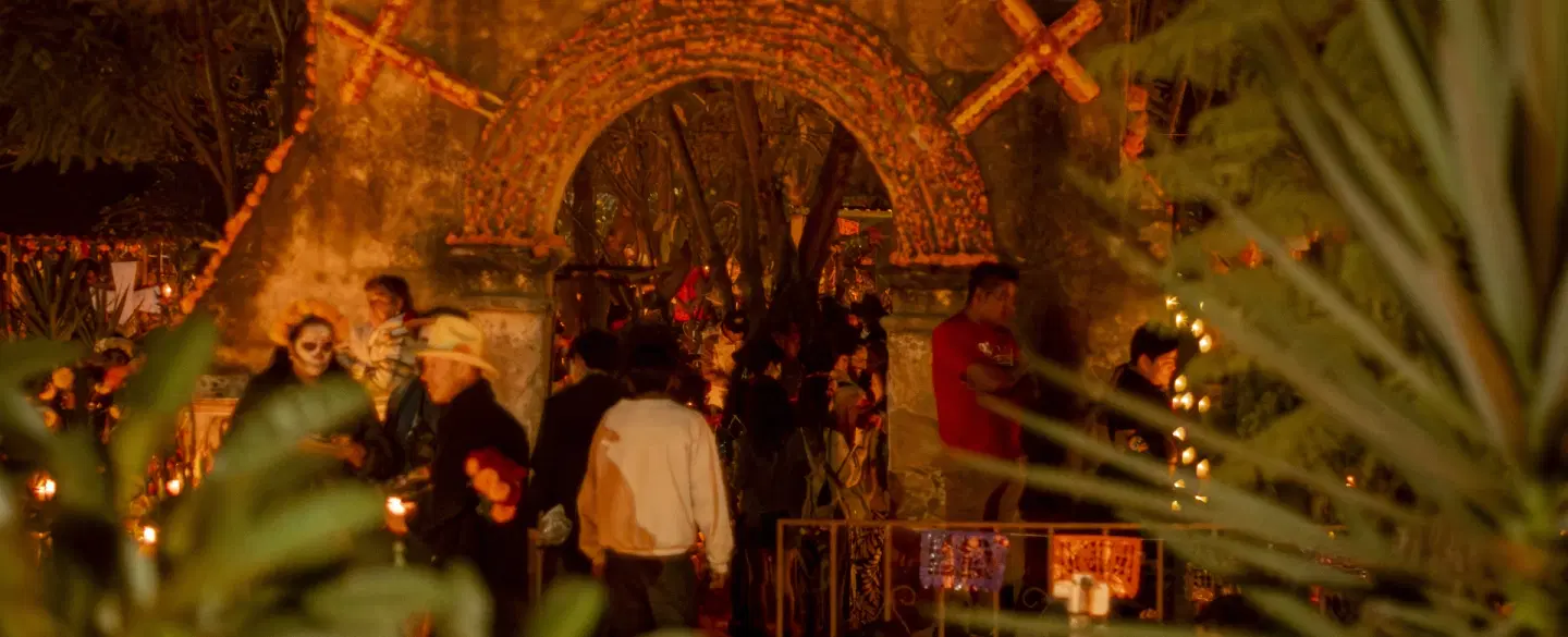 Night Photography Walk in Oaxaca documenting Día de Muertos cemetery rituals by candlelight.