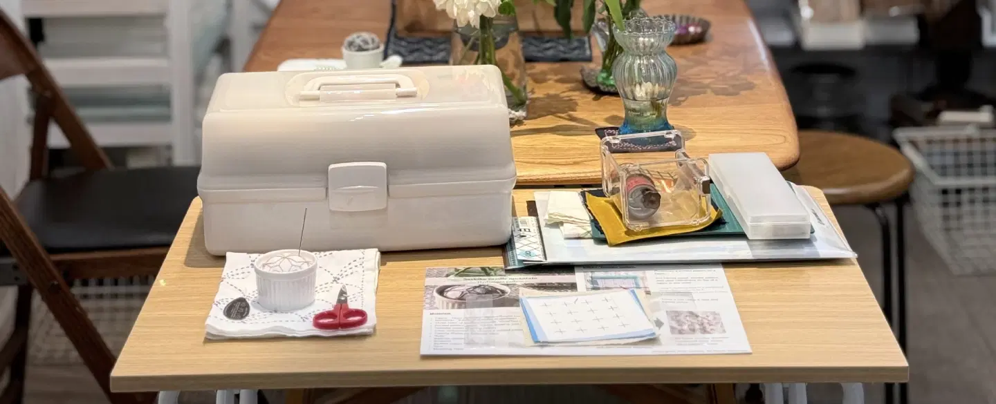 Craft Workshop in Tokyo exploring sashiko embroidery, visible mending, and a handmade pouch.