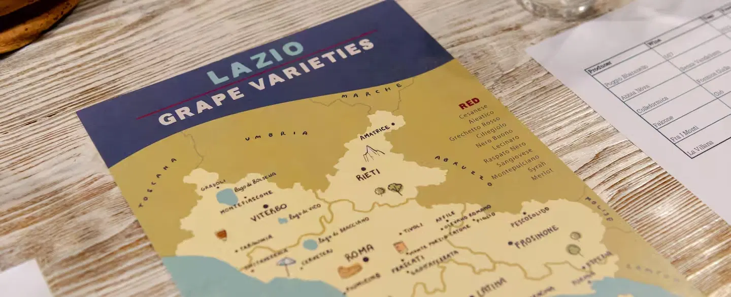 Wine Tasting in Rome with a sommelier discovering Lazio wines and native local grape varieties.