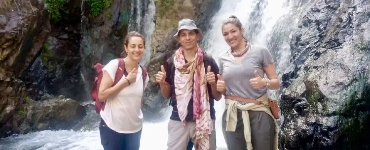 Hiking Trek to the sacred shrine of Sidi Chamarouch in Atlas Mountains from Imlil near Marrakesh.