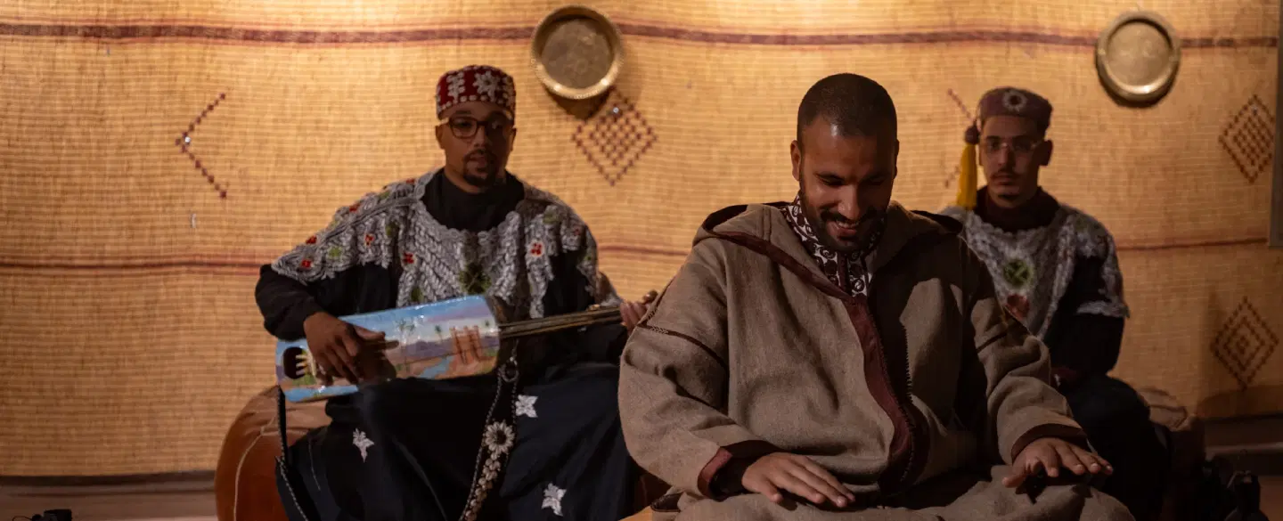 Storytelling Dinner in Marrakesh or lunch: private Arabian Nights–style tales, Gnawa music & feast.