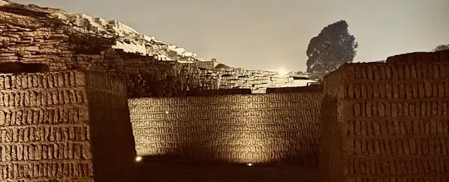 Huaca Pucllana Night Tour in Miraflores, Lima, exploring the pre-Inca pyramid with dinner views.