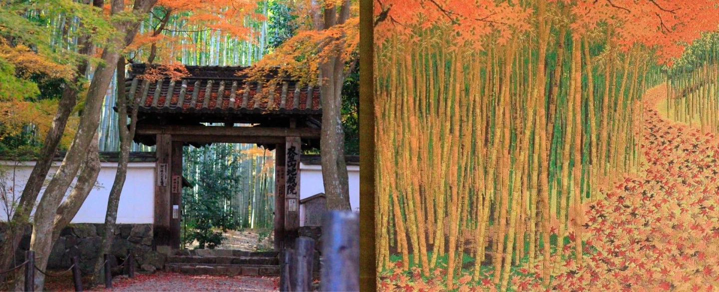 Kyoto walking tour and craft experience in quiet Zen garden and silk obi upcycled into an accessory.