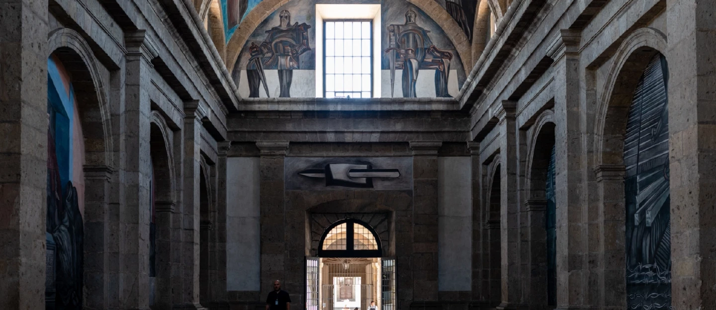Orozco Mural Tour in Guadalajara: Hospicio Cabañas, Government Palace, MUSA & symbolic insights.