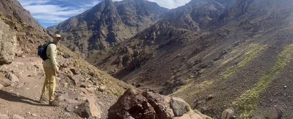 Hiking Trek to the sacred shrine of Sidi Chamarouch in Atlas Mountains from Imlil near Marrakesh.