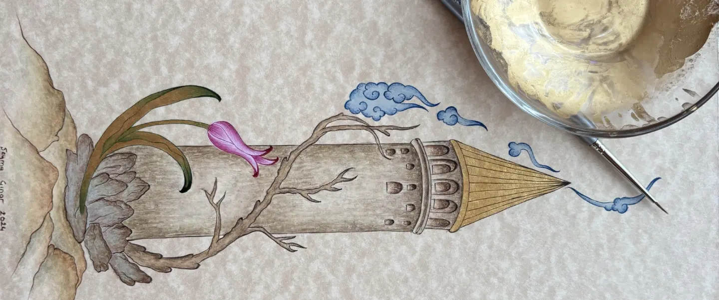 Workshop with a Tezhip art master in Istanbul on Ottoman miniature painting with gold leaf details.