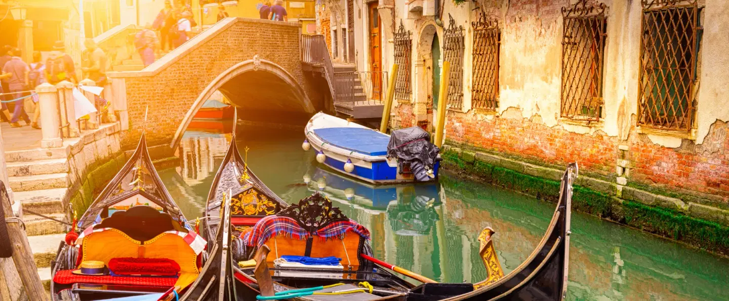 Vow Renewal in Venice on a Gondola with officiant, photos, music & Prosecco for lasting memories.
