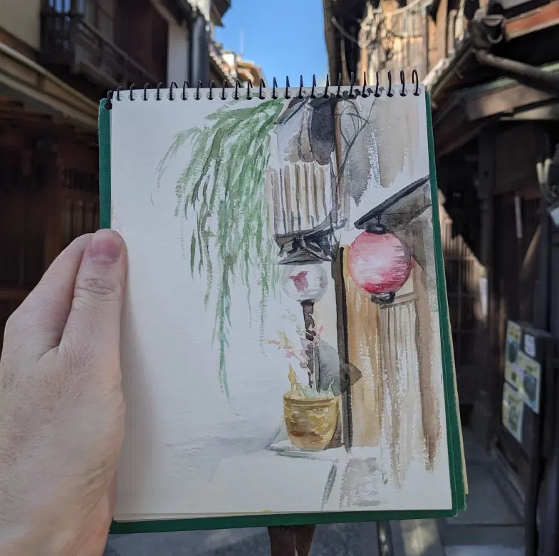 Art Walk in Kyoto exploring Higashiyama through watercolor sketching of temples, shrines & scenery.