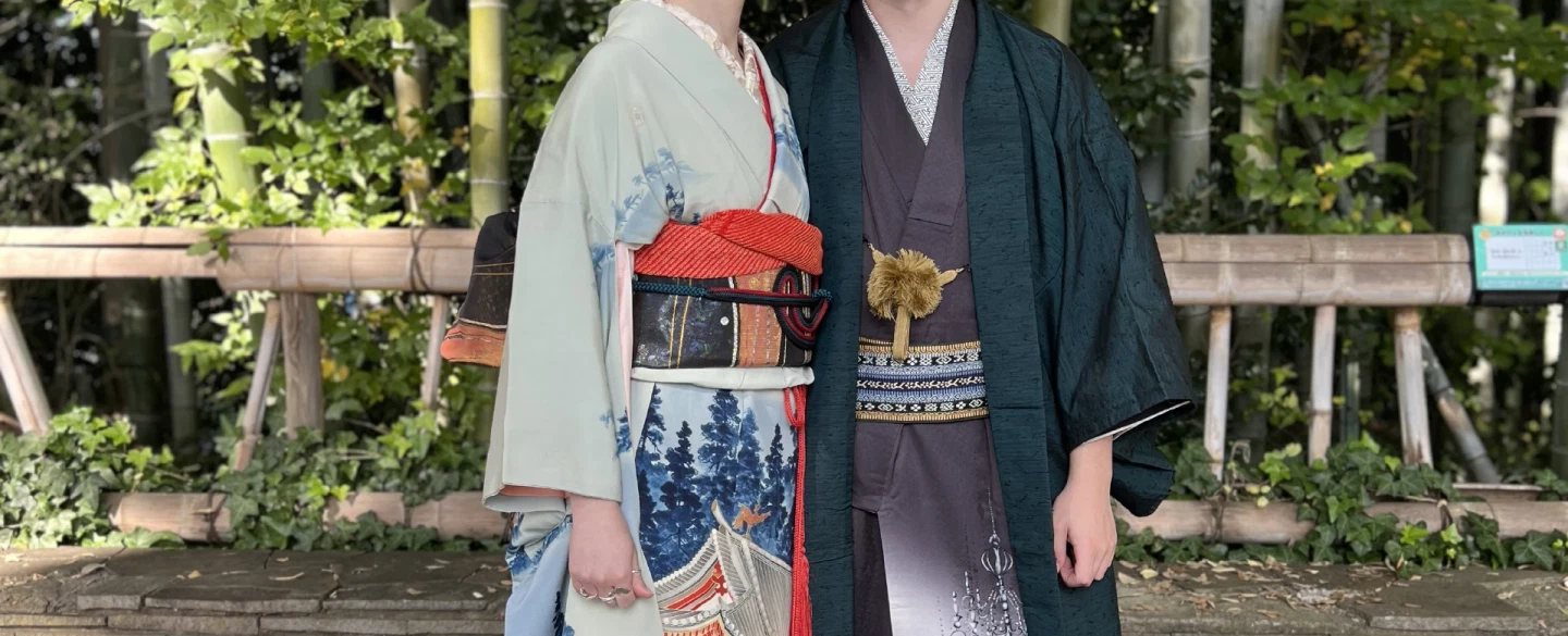 Antique Silk Kimono Dressing in Tokyo with a kimono scholar, with photos in a hidden bamboo grove.