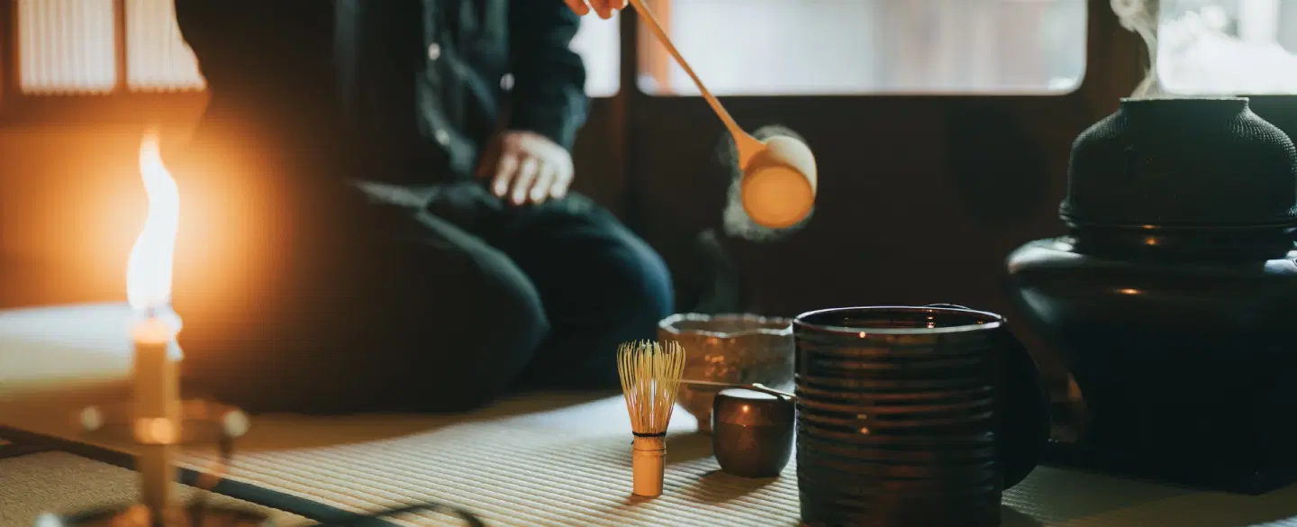 Tea Ceremony in Kyoto exploring Zen Buddhist art, Jotenkaku Museum, and a private machiya setting.